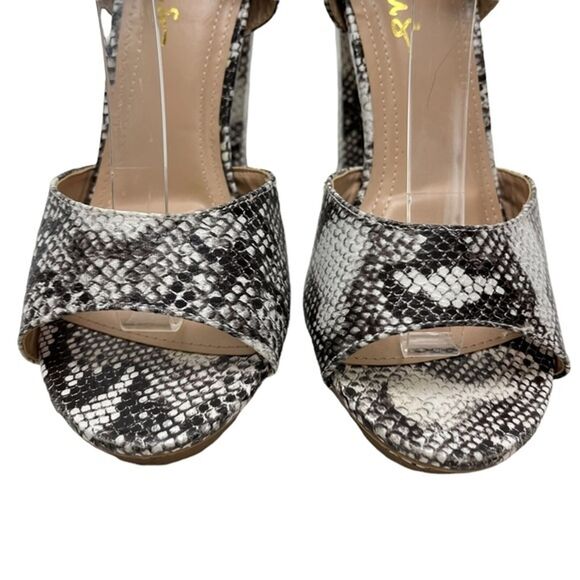 LULUS PRIYA Snakeskin Swifty Chunky High Heel Platform Peep Toe Shoes Sandals 8 - Picture 2 of 16